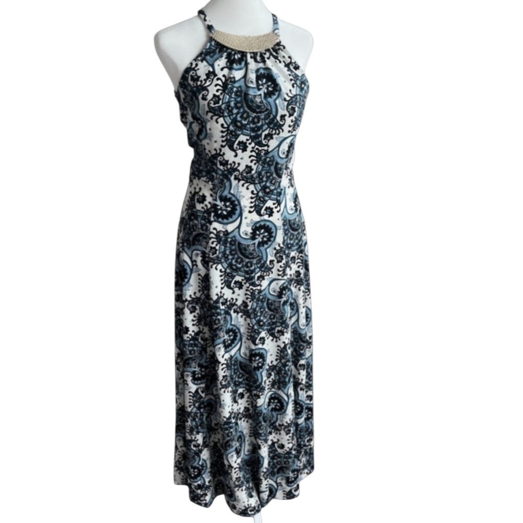 Michael Kors Halter Dress 6 Paisley Blue Summer Wedding Guest Vguc Long Stretch